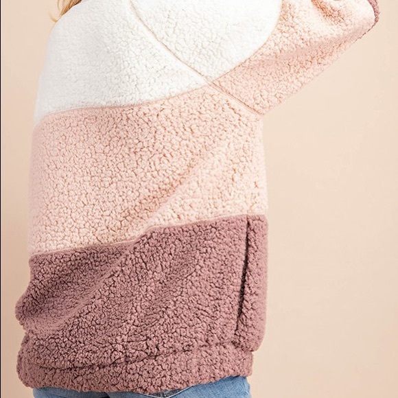 🆕 Fall Winter Sweater Weather Faux Sherpa Pullover With Pockets Long Sleeve - Picture 9 of 9